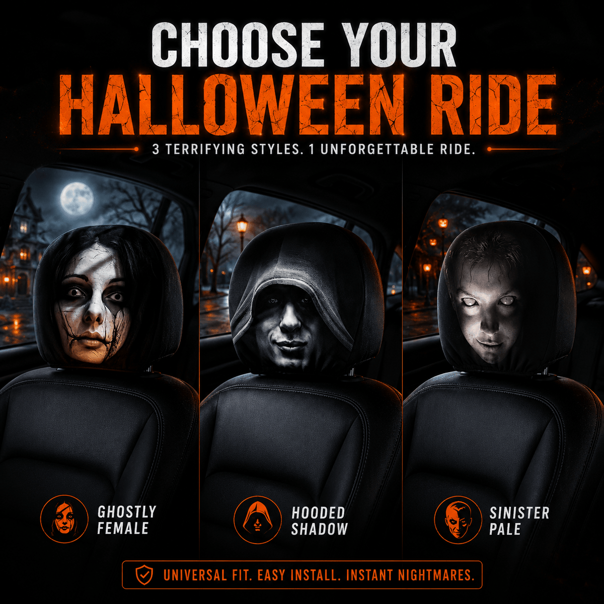 Haunted Headrest Covers™ – Halloween Car Décor